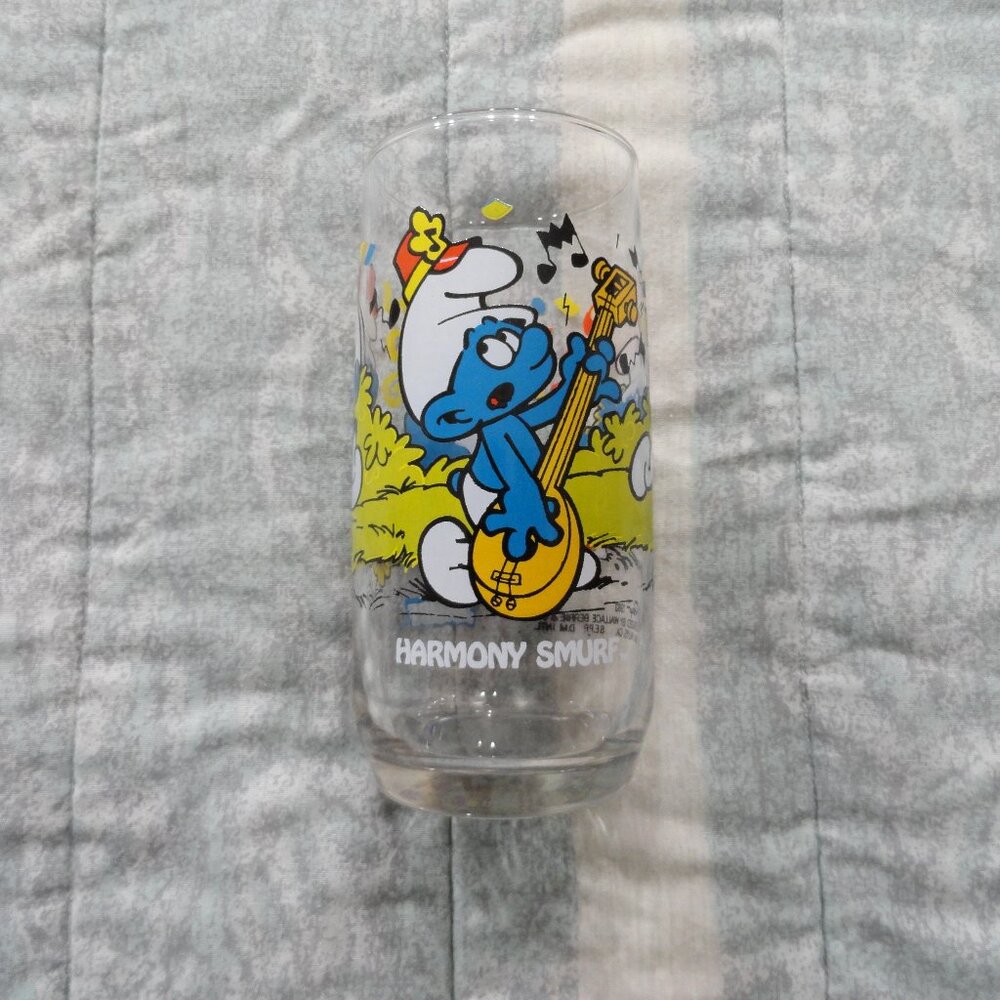 Vintage, Harmony Smurf drinking glass, 1983 Hardee's